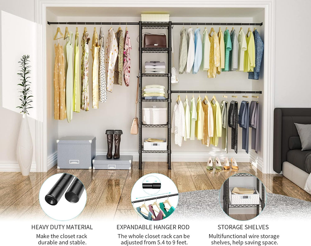 M1 Closet Storage Organizer System, 6 Tiers Heavy Duty Metal Clothing Garment...