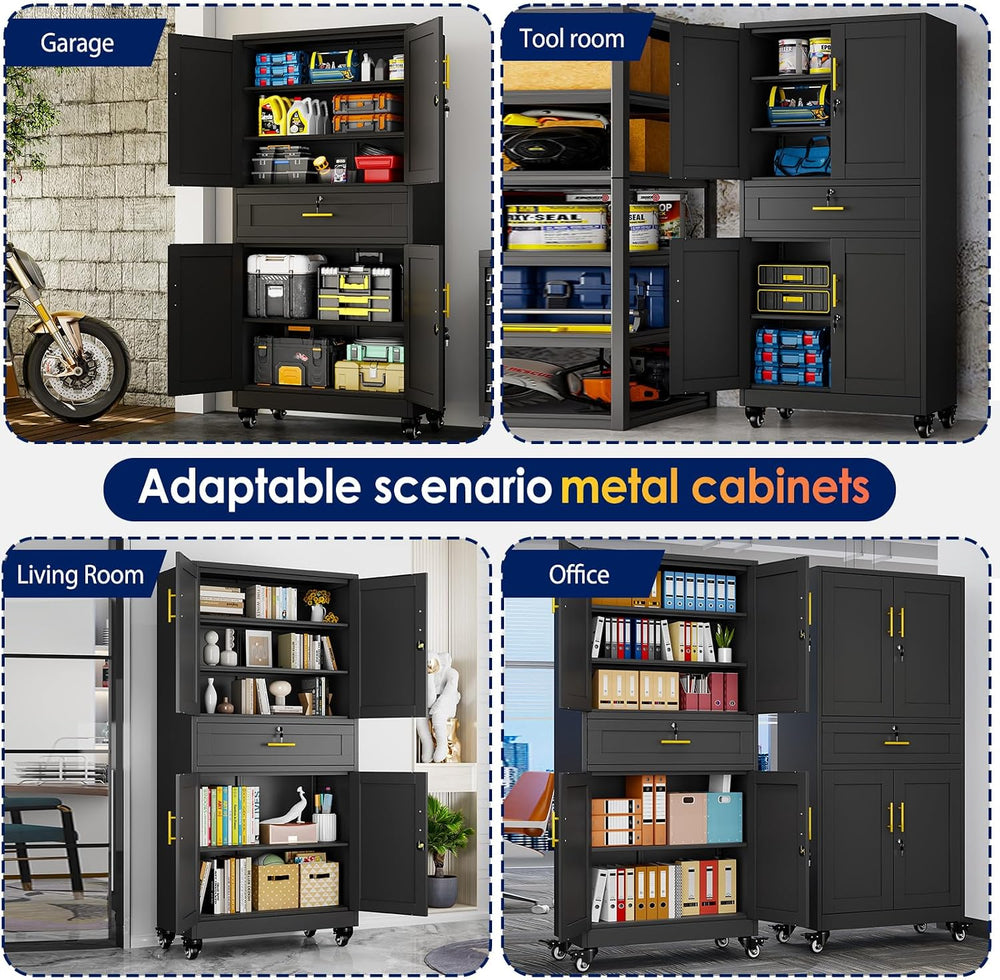 erosoei 75" H Metal Garage Storage Cabinet, Rolling Tool Cabinet with 2 ...