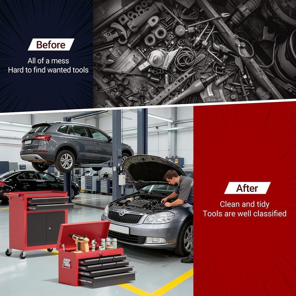 10-Drawer Rolling Tool Chest with wheels, Lockable 2-in-1 Tool Box