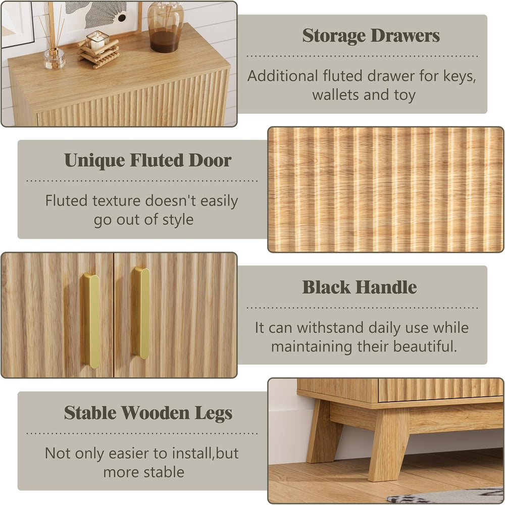 HUANLEGO 4 Tier Fluted Shoe Cabinet Storage for Entryway, Oak
