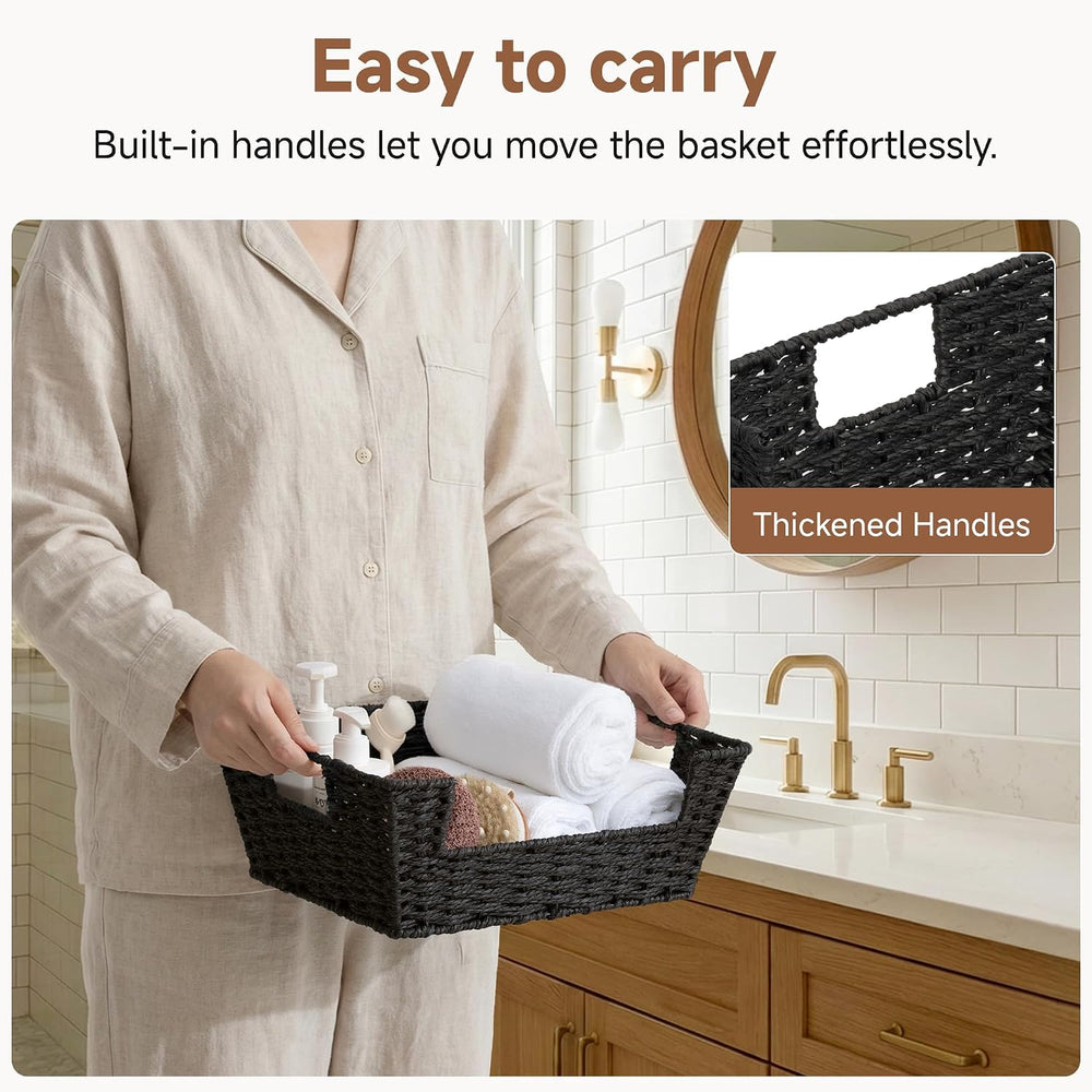 StorageWorks Pantry Baskets for Organizing, Paper Rope Black Basket, 2 Pack