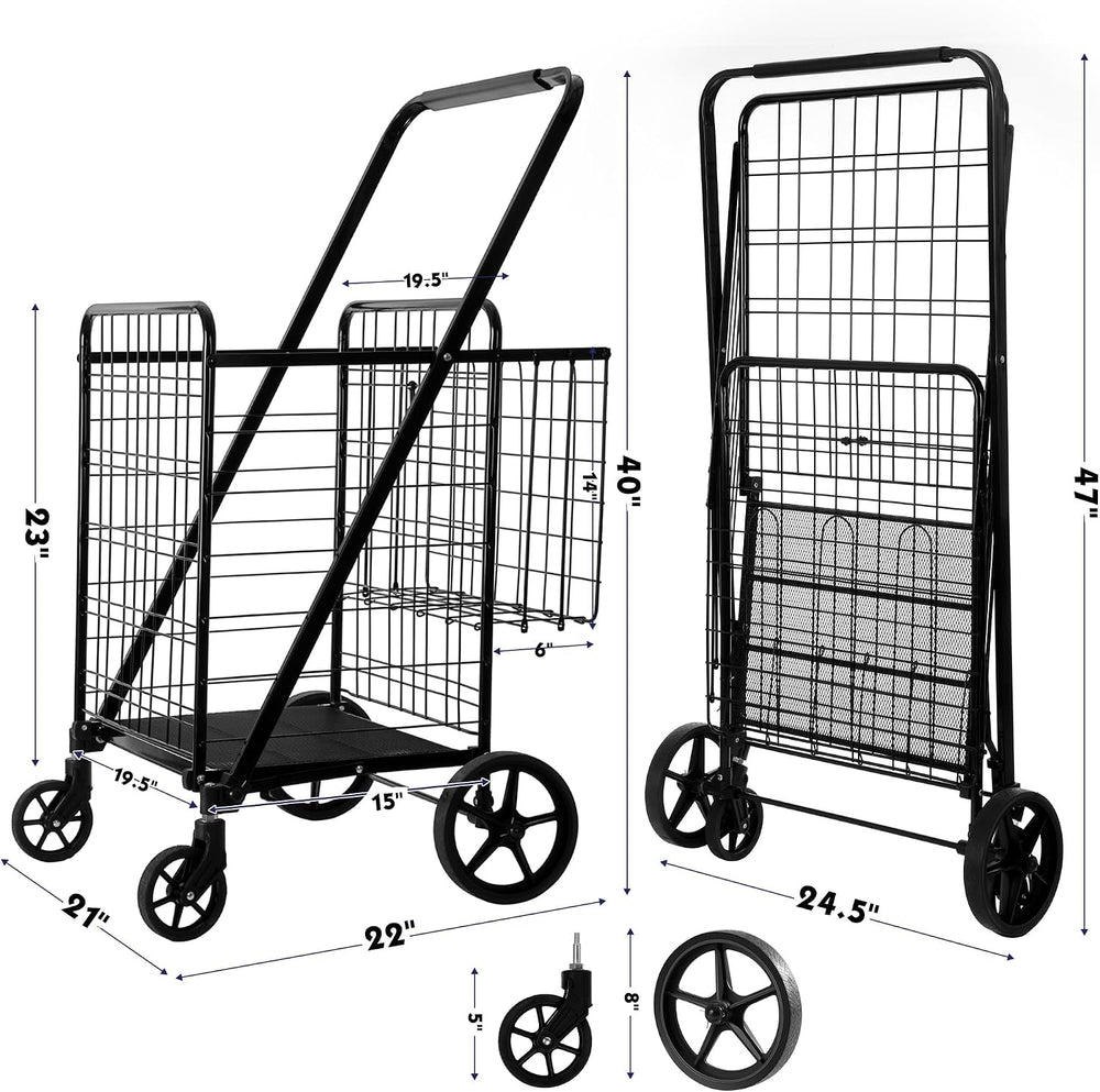 BIEAMA Folding Shopping Cart, 450 Lb Capacity Grocery Cart, Extra Large