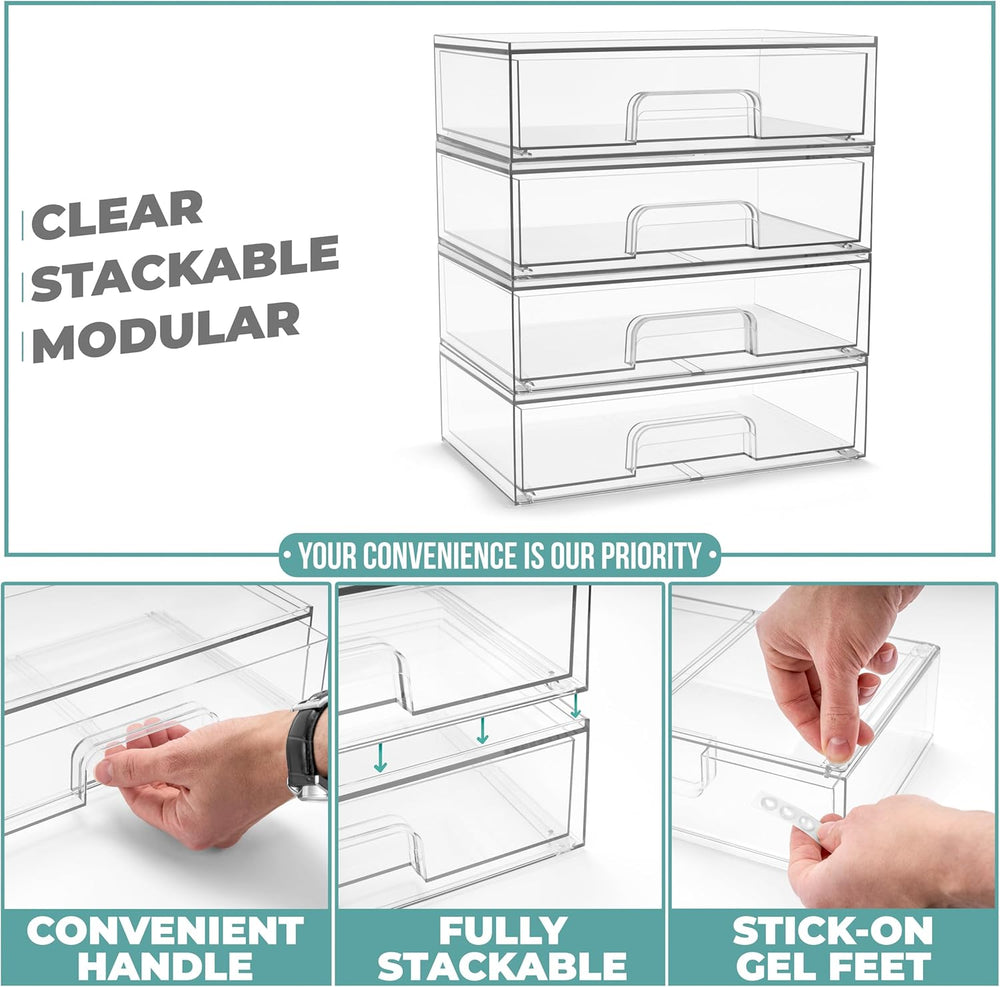 Sorbus Clear Stackable Storage Drawers (4 Pack, 12.1'' Wide)