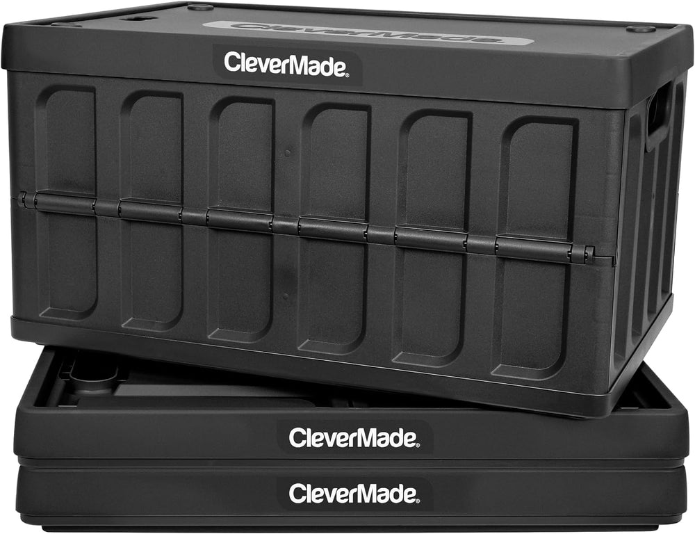 CleverMade Collapsible Storage Bins With Lids, 62L 3 Pack, 100 lb, Obsidian