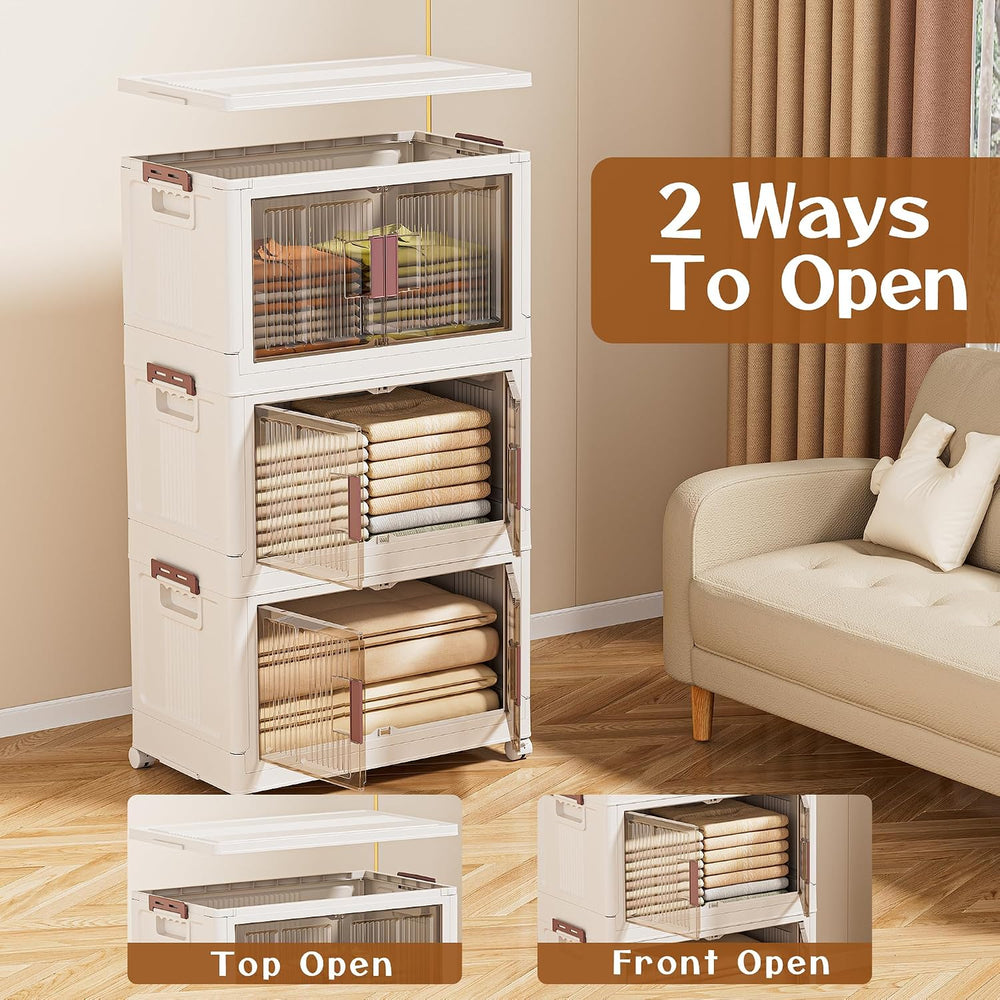 45GAL/180QT 3 tier large stackable storage bins with lid and wheels, collapsi...