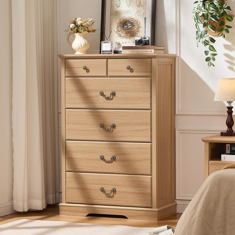 6 Drawer Dresser,Farmhouse Wood Chest of Drawers for Bedroom,47" Tall Dr...