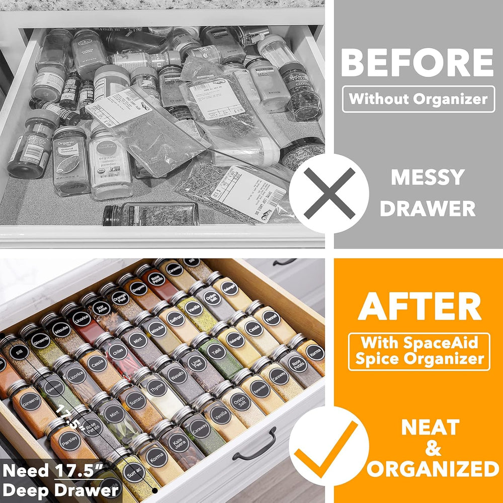 SpaceAid Spice Drawer Organizer with 44 Spice Jars, 386 Spice Labels, 4 Tier ...