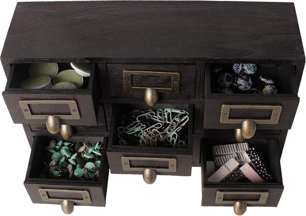 Kate and Laurel Apothecary Wood Desk Drawer Set, 9 Drawers, Rustic Black