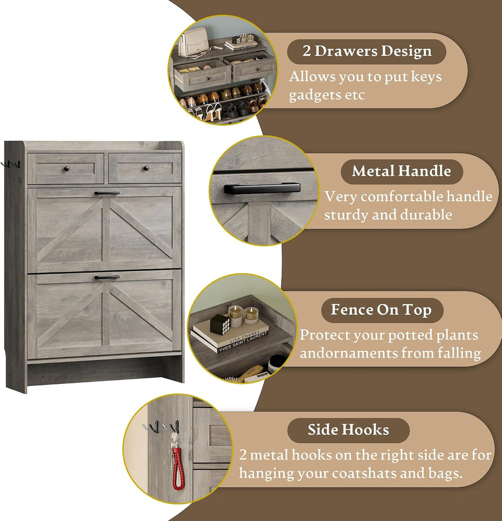 BORNOON Shoe Storage Cabinet for Entryway, Farmhouse Narrow Shoe Cabinet with...