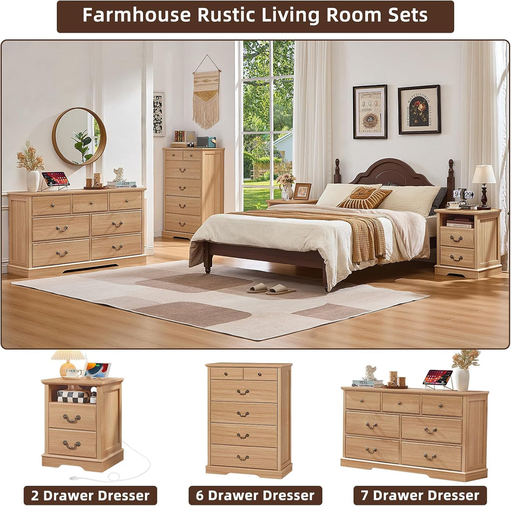 6 Drawer Dresser,Farmhouse Wood Chest of Drawers for Bedroom,47" Tall Dr...