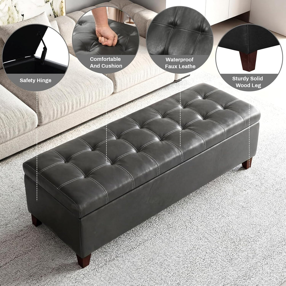 Ottoman with Storage 51" Faux Leather Storage Ottoman Bench