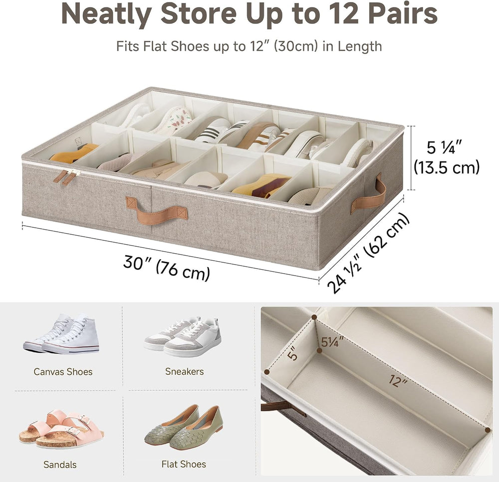 StorageWorks 2-Pack 24-Pair Under bed Shoe Storage Organizer, Taupe