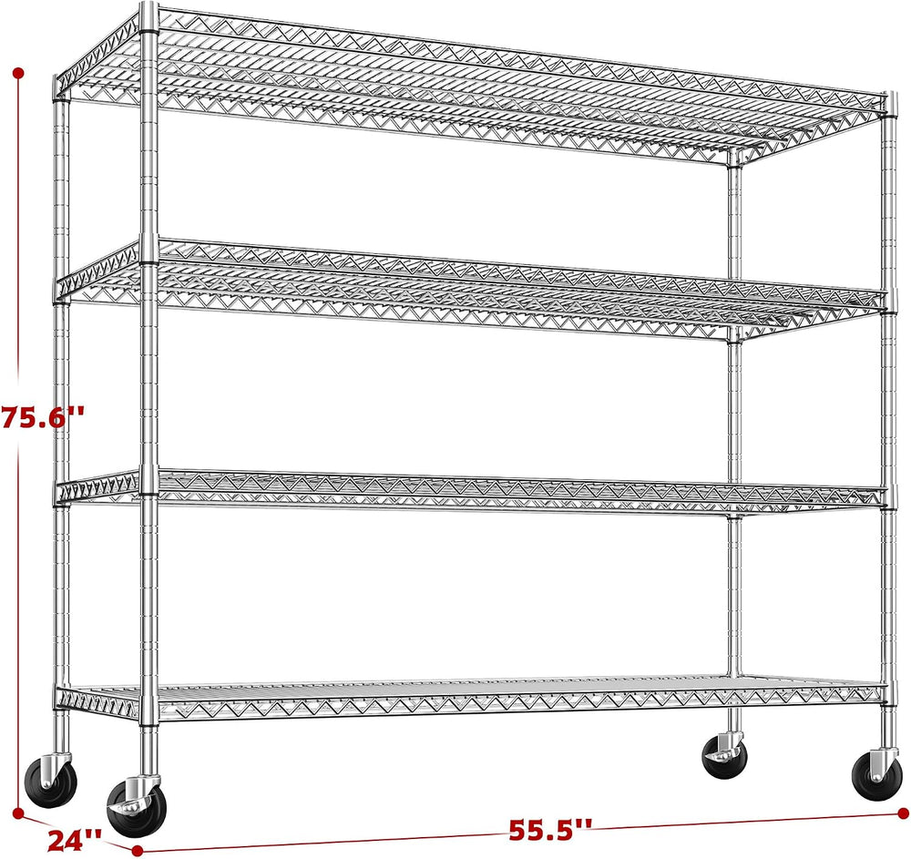 REIBII 55.5''W Storage Shelves 2500LBS Wire Shelving Unit with Wheels...