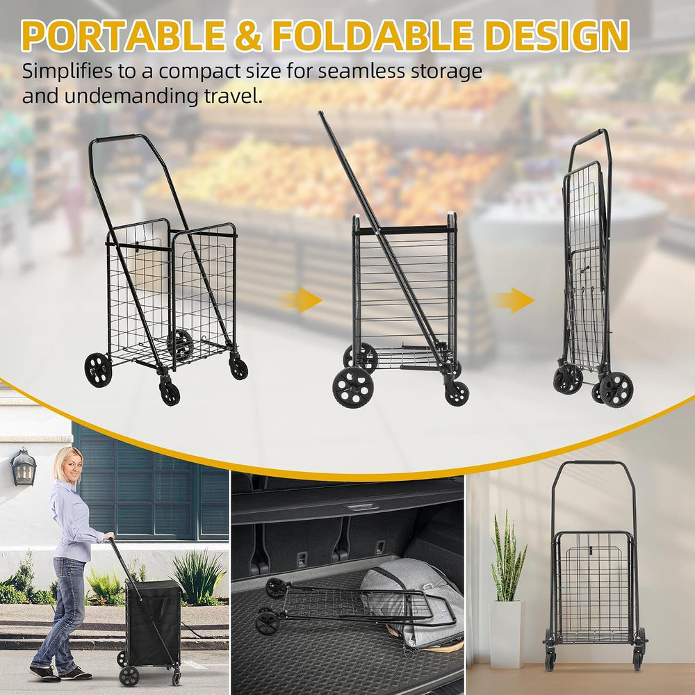 DWVO Folding Shopping Cart with Waterproof Liner, Collapsible Utility Cart