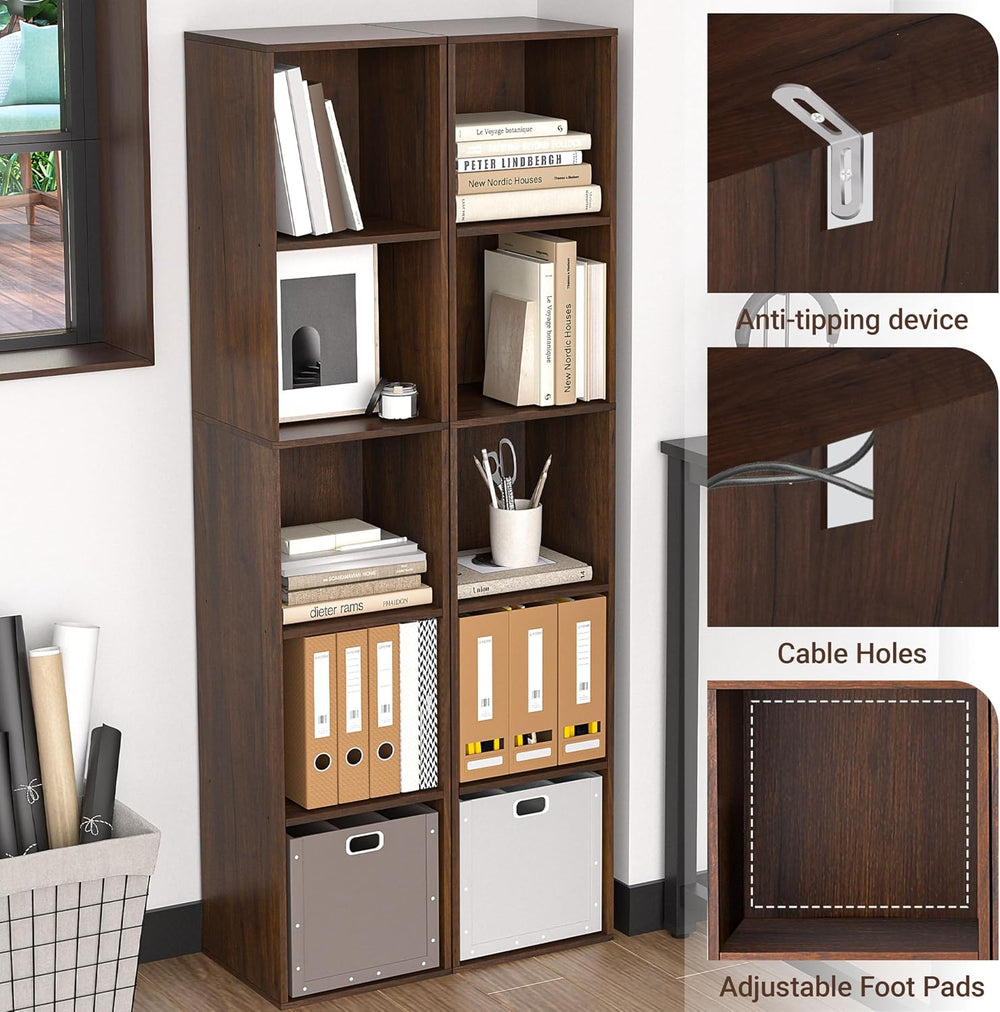 5 Cube Storage Organizer, Narrow Open Shelf Bookcase, Freestanding 5 Tier Low...