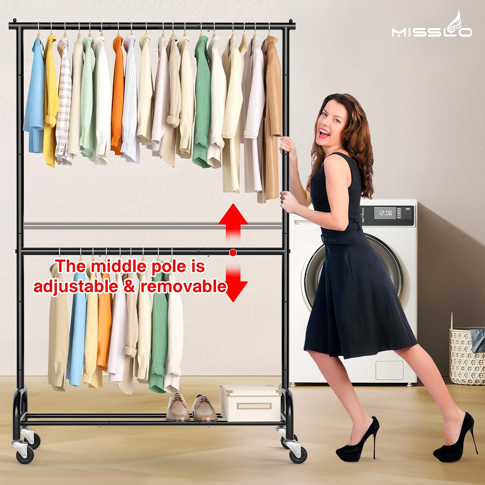 MISSLO Heavy Duty Clothes Rack for Hanging Clothes Rolling Clothing Rack Heav...