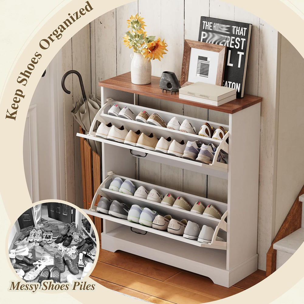 Semiocthome Farmhouse Shoe Storage Cabinet with 2 Flip Drawers, 31.5"(W)...