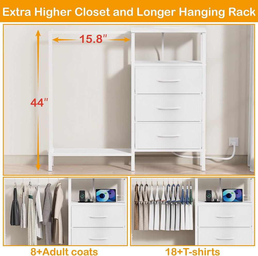 Dresser for Bedroom with Hanging Rack, 3 Drawers Closet with Charging Station...