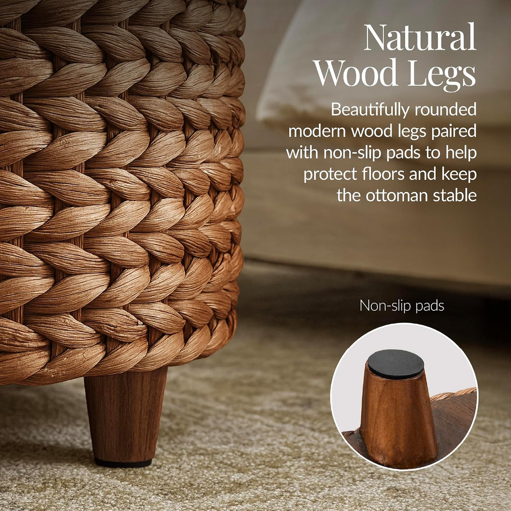 Best Choice Products 17" Round Storage Ottoman W/Lid, Handwoven Water Hy...