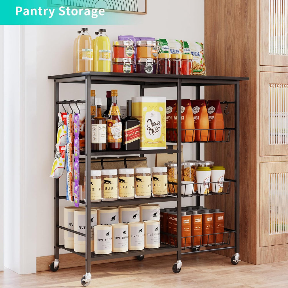 HapiRm Rolling Kitchen Microwave Cart - 4 Tier Microwave Table Stand with Pul...