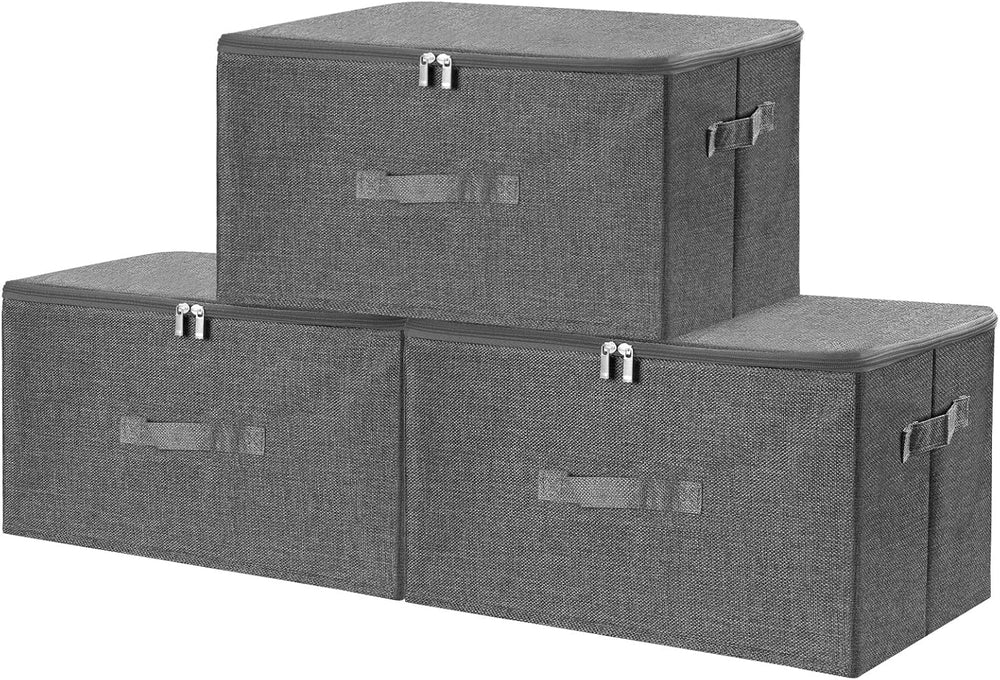 ANMINY Fabric Storage Bins with Zipper Lids, 18"x14"x10", Gray...