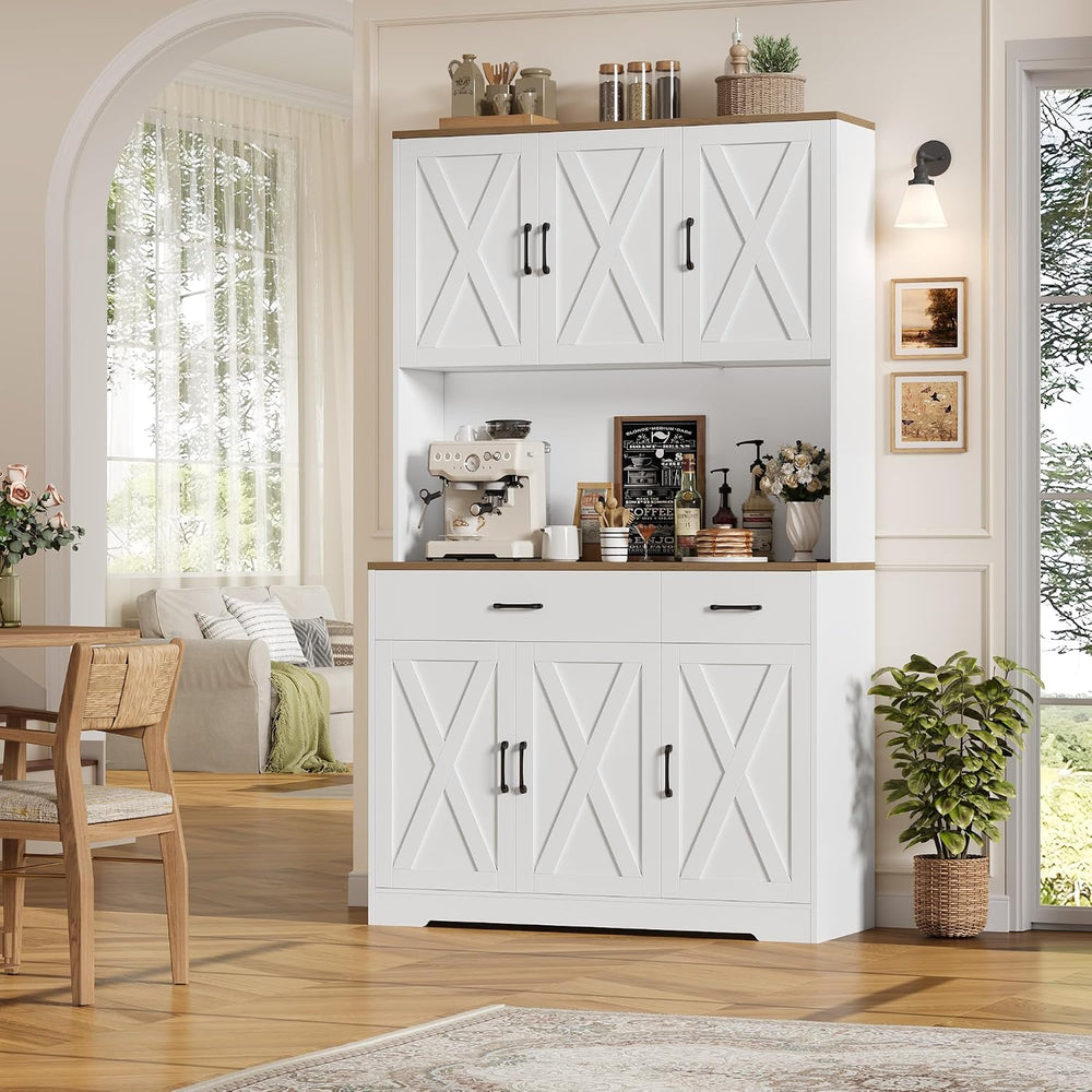 HOSTACK 71"H Kitchen Pantry Storage Cabinet, Farmhouse Hutch Cabinet, White
