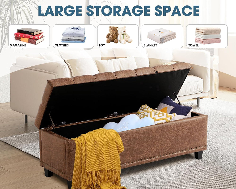 Grepatio 51" Ottoman Storage Benches, 30 Gallons End of Bed Storage Benc...