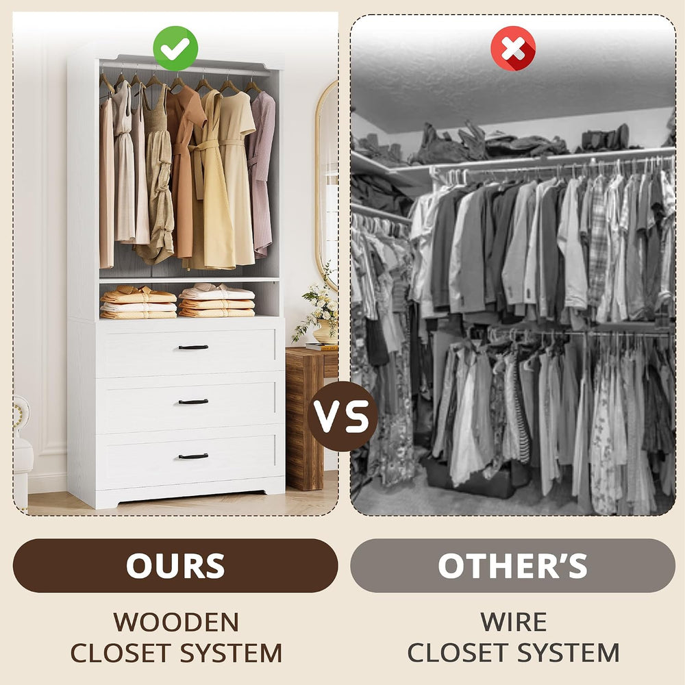 IRONCK Freestanding Closet System with Adjustable Shelves & 3 Drawers