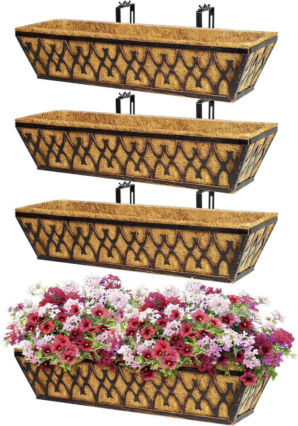 4 Pack 24 Inch Window Boxes Planters Railing Planter Box with Adjustable Brac...