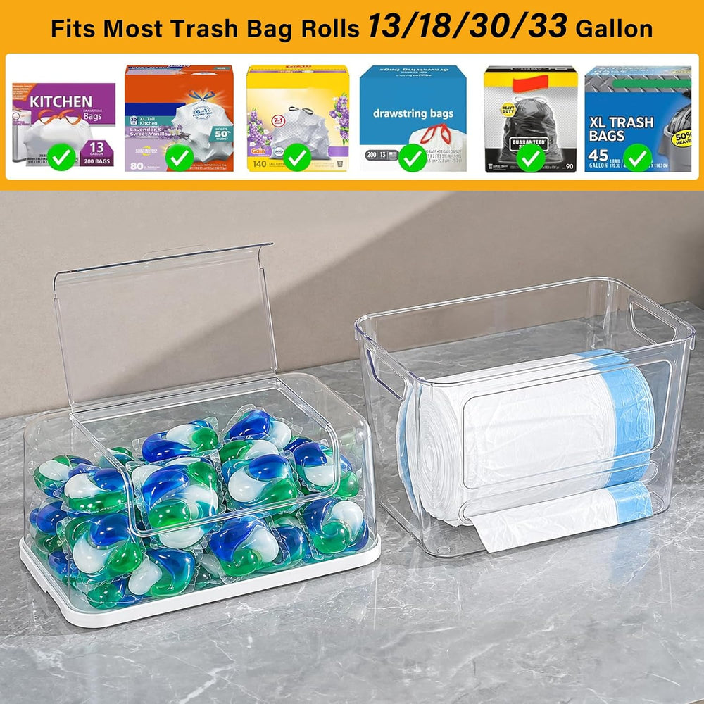 Trash Bag Dispenser, 2 in 1 Dishwasher Pods Container with Flip-Top Lid, Tras...