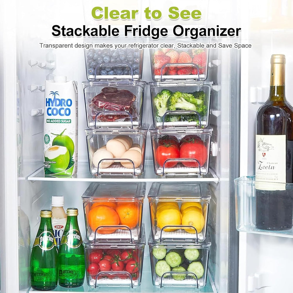 4-Pack Refrigerator Drawer Organizer Bins, Clear Stackable Pull Out Fridge Or...