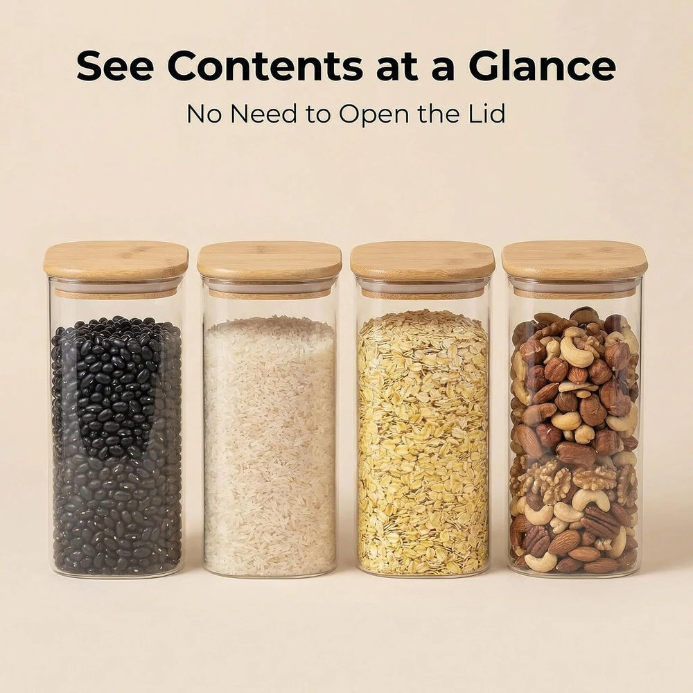 Airtight Glass Storage Containers with Lids Set of 6, 25 /37 /50oz Square Gla...