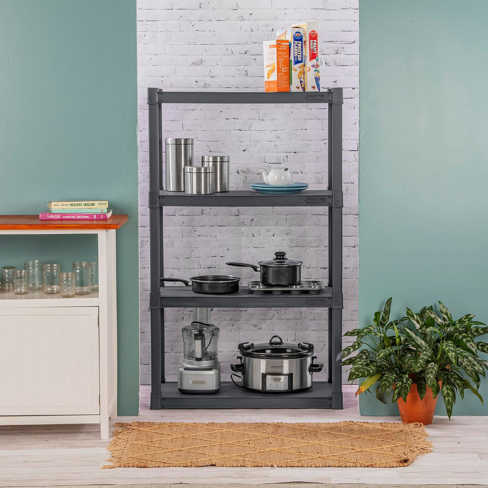 Sterilite 4 Shelf Unit, Heavy-Duty Plastic Utility Storage Rack, 3-Pack