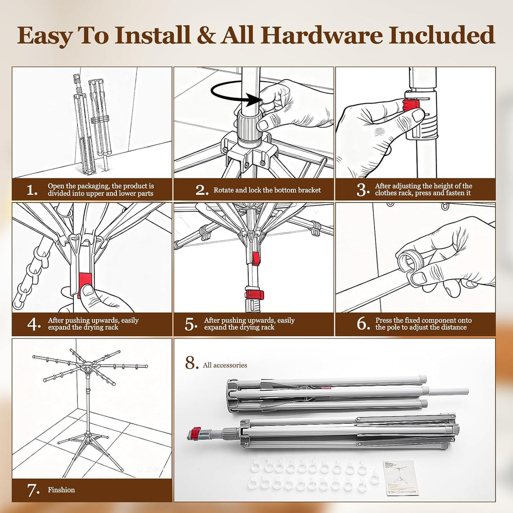 Adjustable Collapsible Umbrella Style Clothes Drying Rack, 4Legs6Telescopic A...