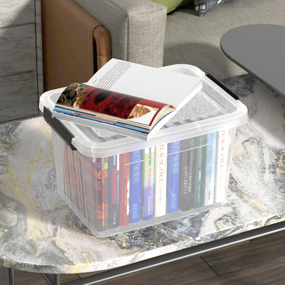 Yuright 20 Quart Clear Lidded Storage Bins, Plastic Organizing Box, 4 Pack