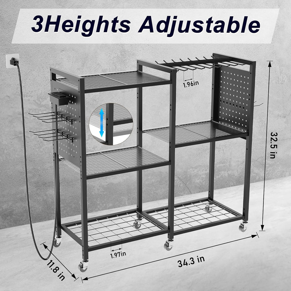 6-Tier Large Power Tool Organizer Cart with Charging Station, Heavy-Duty Gara...