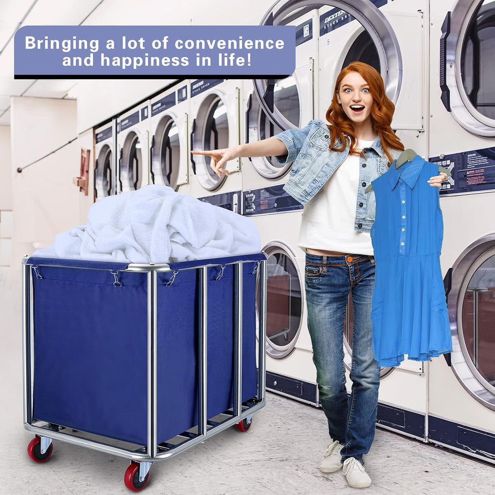 JJSMKCH Commercial Laundry Cart with Wheels,400L Large Laundry Cart(Blue)