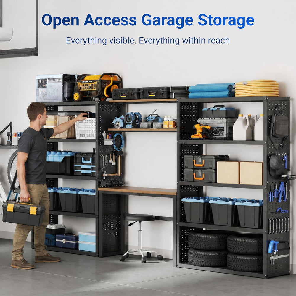 FLEXIMOUNTS 142" Garage Storage System with Workbench & Pegboard, Black