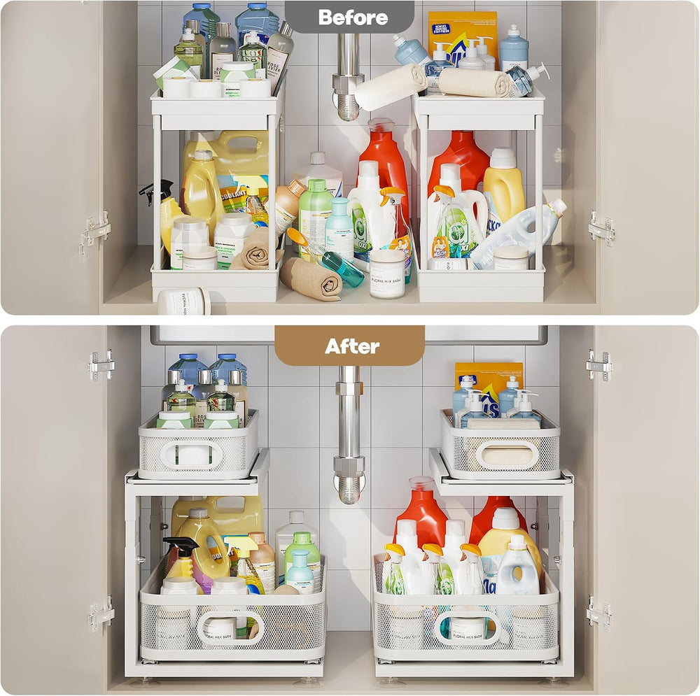 2 Pack Under Sink Organizer With Next-Gen Ball-Bearing Slides,2-Tier Precisio...