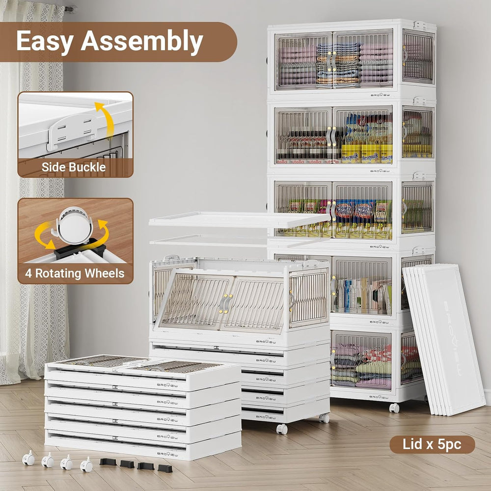 BROVIEW 600Qt Stackable Storage Bins with 5 Lids, Front and Side Open Doors, ...