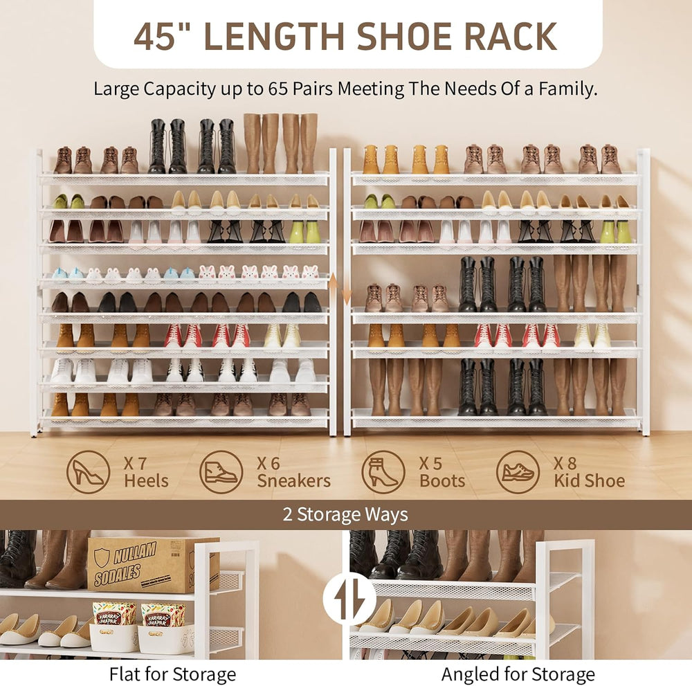 Metal Shoe Rack,Large 8 Tier Shoe Organizer, Heavy Duty Metal 8-Tier Stackabl...