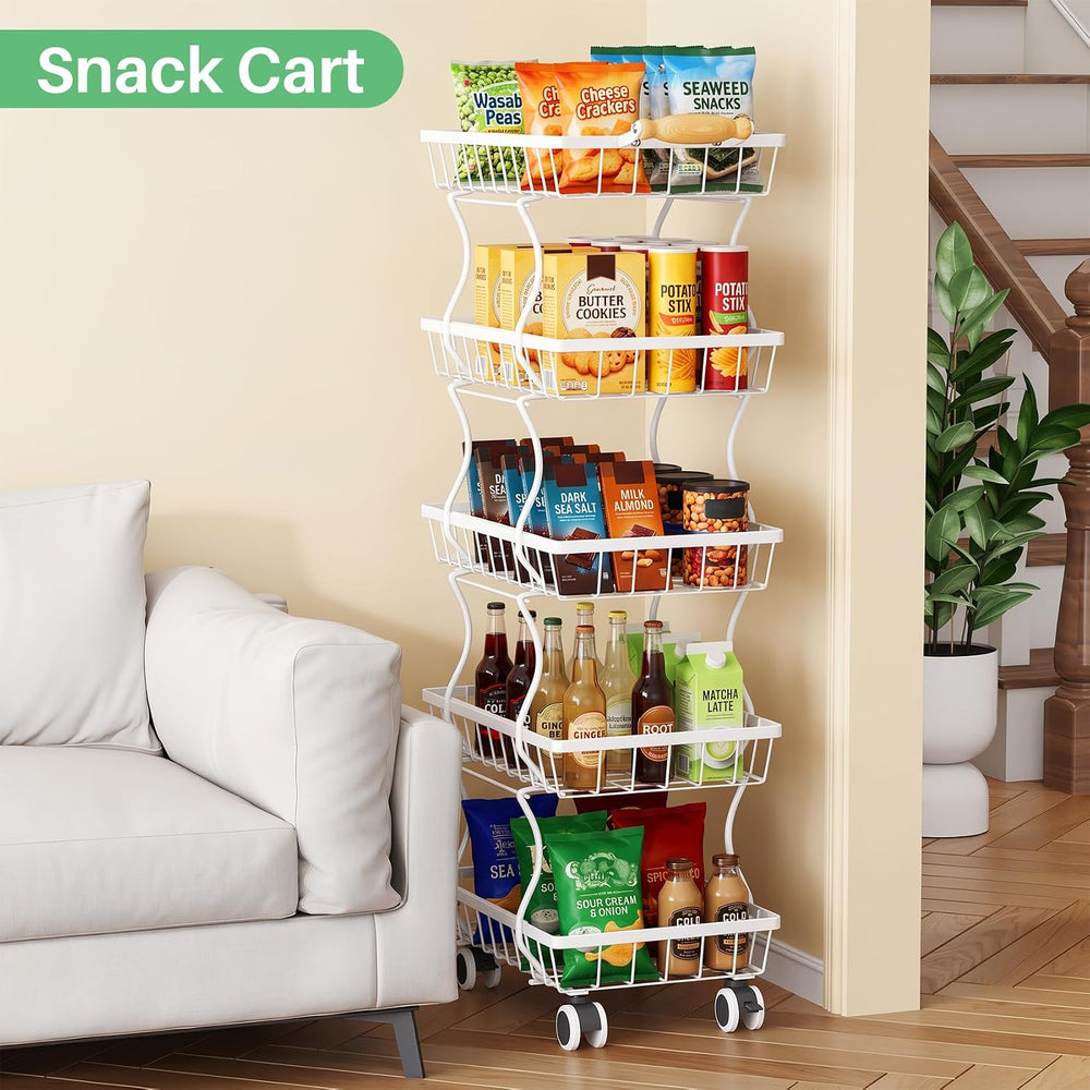SAYZH 5-Tier Fruit Basket Stand with Vegetable Baskets for Kitchen, White
