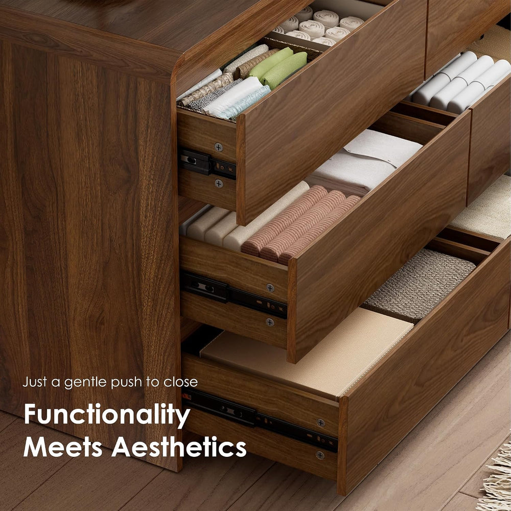 Oransail 9 Drawer Dresser, 63" Wide Walnut Dresser with Soft-Close Drawers