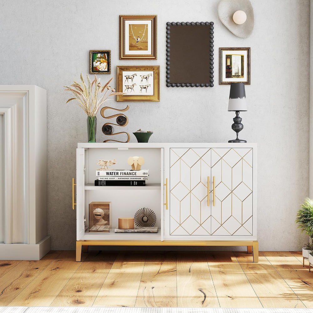 47.8" Accent Storage Cabinet with 4 Doors, Modern Sideboard Buffet Cabin...