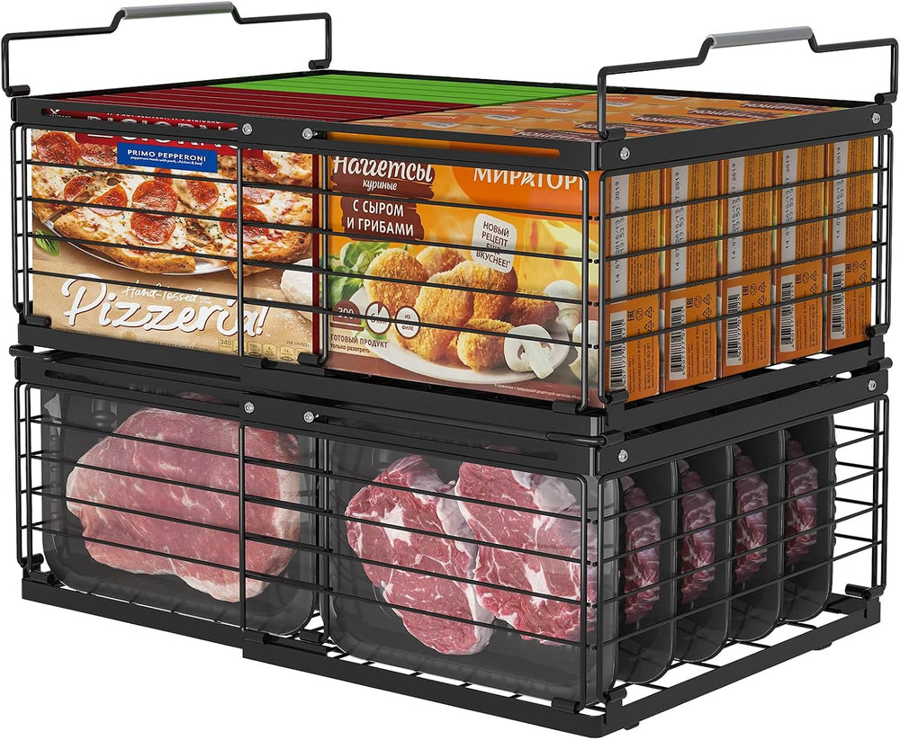 ADRIMER Freezer Organizer Bins, 2 Packs Foldable & Stackable Chest Freeze...