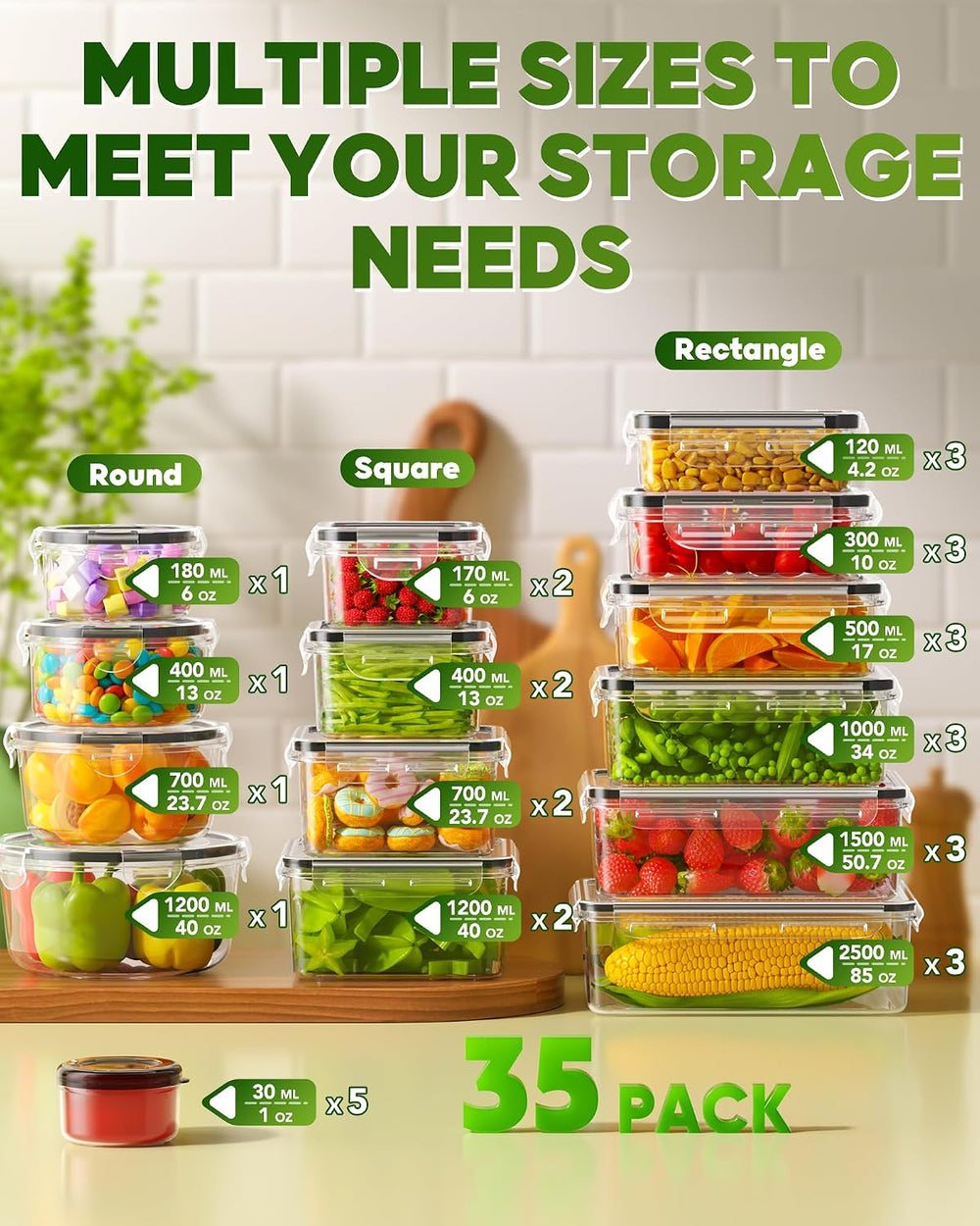 70 PCS Food Storage Containers with Lids(35 Containers & 35 Lids), BPA-Fr...