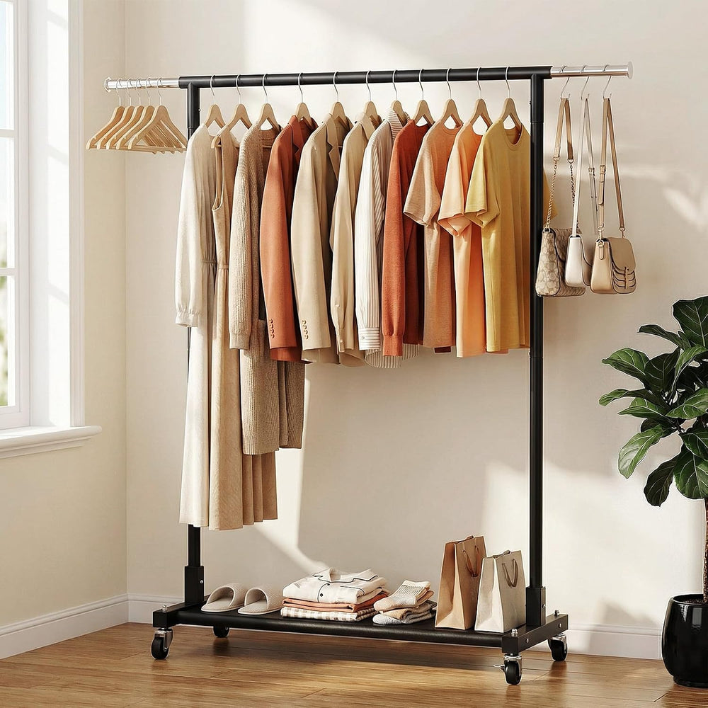 Luxspire 350LBS Heavy Duty Clothes Rack Black Rolling Garment Rack, Black