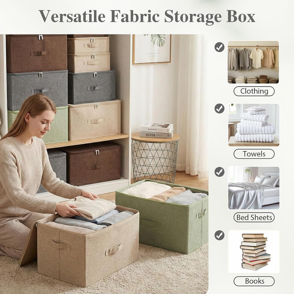 ANMINY Fabric Storage Bins with Zipper Lids, 15"x10"x6", Gray,...