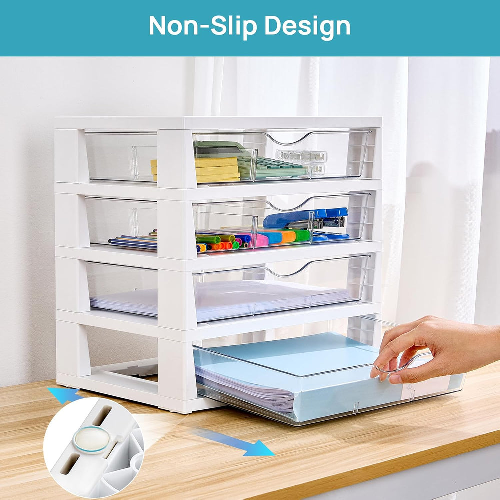 Vtopmart Clear Desktop Organizer, 4-Tier Drawer Storage with Dividers