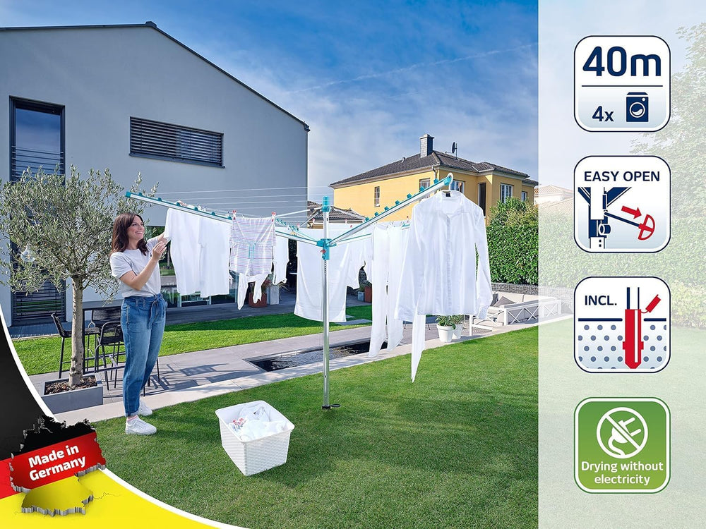 Leifheit Linomatic 400 Easy Dryer 40 m Rotary Washing Line, Retractable Rotar...